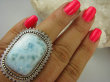 bpe6430 OLBRZYM OKAZ 29 G !!! Pierścień RZADKI Anielski kamień Błękitny LARIMAR - stawy ,serce, lęki , otwiera czakrę gardła r.16 Srebro 925 # - 5