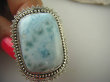bpe6430 OLBRZYM OKAZ 29 G !!! Pierścień RZADKI Anielski kamień Błękitny LARIMAR - stawy ,serce, lęki , otwiera czakrę gardła r.16 Srebro 925 # - 7