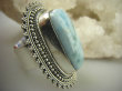 bpe6430 OLBRZYM OKAZ 29 G !!! Pierścień RZADKI Anielski kamień Błękitny LARIMAR - stawy ,serce, lęki , otwiera czakrę gardła r.16 Srebro 925 # - 9