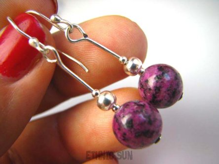 bke479 Orientalne Kolczyki Jaspis Sezamkowy Wrzosowy Srebro 925