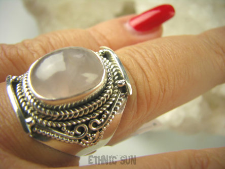 bpe6936 Delikatny Pierścień z różowym kwarcem KWARC RÓŻOWY - czakra Serca r.20 Srebro 925 #