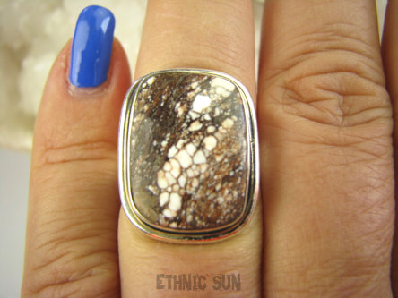 bpe6976 Niespotykany Delikatny PIERŚCIEŃ Z JASPISEM - Cudna KOMPOZYCJA BRĄZU I BIELI !!! JASPIS BREKCJA r.15 Srebro 925 #