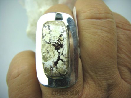 bpe5300 Cudna KOMPOZYCJA BRĄZU I BIELI !!! Delikatny Lśniący Pierścień JASPIS BREKCJA r.15 Lśniące Srebro 925 #