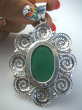 bwee1752 SZMARAGDOWY Niezwykły Ażurowy GIGANT 8 CM/ 5CM  AŻ 27 GRAMÓW Wisior Zielony ONYKS regeneruje SERCE, EGZEMY, PAMIĘĆ Srebro 925 # - 7