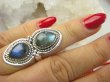 bpe8935 Biżuteria Orientalna - niesamowicie piękny DWUBARWNY Długi 4cm Pierścień Pierścionek Labradoryt Spektrolit kamień Zorzy Polarnej r.14 Srebro 925 # - 3