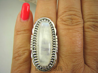 bpe8203 Długi piękny romantyczny Pierścień Wielobarwny Kamień Księżycowy  r.16/ r.17 Srebro 925 #