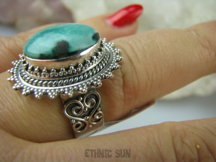 bpe5432 Cudowny Pierścień NATURALNY TURKUS - opiekun ciała i duszy r.17 pięknie zdobione  Srebro 925 #