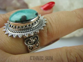 bpe5432 Cudowny Pierścień NATURALNY TURKUS - opiekun ciała i duszy r.17 pięknie zdobione  Srebro 925 #
