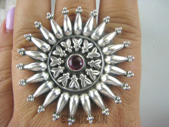 bpe6171 Egzotyczne Słońce !!! Giganty 25 gramów !!! Front 4.8 cm !! Duży Pierścień Różowy Rubin Indyjski REGULOWANY r.14, r.15, r.16, r.17, r.18 SREBRO 925 #