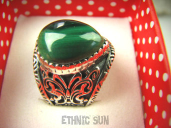 bpe6554 Obrączka Motyl - symbol siły i niezależności !!! Wygodny Piękny Pierścień zdobiona obrączka MALACHIT - pobudza kreatywność r.17 Srebro 925 #