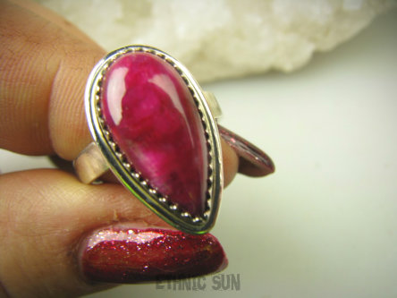 bpe8758 SLICZNA Rubinowa Kropla !!! Orientalny Delikatny Pierścień Pierścionek Rubin Indyjski Rubiny r.19 Srebro 925 #