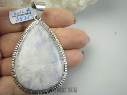 bwe3870 LODOWA PIĘKNOŚĆ !!! OLBRZYM niebiesko biały 7cm 35g Orientalny ŚLICZNY Wisior Zawieszka KAMIEŃ KSIĘŻYCOWY Srebro 925 #