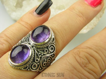 bpe8793 Masywny Pierścień Pierścionek z Ametystami Ametyst - kamień mądrości r.16 Srebro 925 #