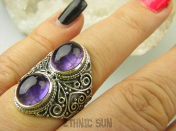 bpe8793 Masywny Pierścień Pierścionek z Ametystami Ametyst - kamień mądrości r.16 Srebro 925 #