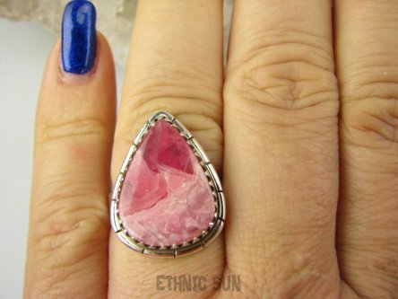 bpe8623 Śliczna Pastelowa KROPLA delikatny Pierścień Pierścionek Różowy RODOCHROZYT - kamień miłości r.19 Srebro 925 #