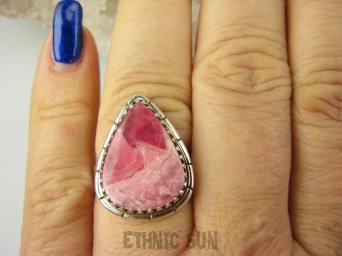 bpe8623 Śliczna Pastelowa KROPLA delikatny Pierścień Pierścionek Różowy RODOCHROZYT - kamień miłości r.19 Srebro 925 #