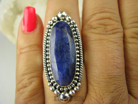 bpee3799 Szafirowy CUDOWNY Pierścień Szafir Indyjski w orientalnej oprawie Szafiry - WIERNOŚĆ w związkach , Stres, choroby oczu ciśnienie r.16 Srebro 925 #