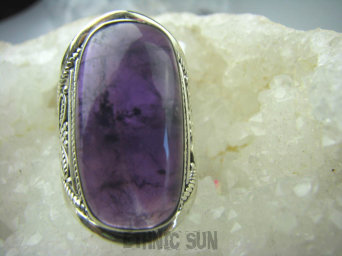 bpe5939 Duży Pierścień 3,1 cm naturalny Fioletowy Ametyst - kamień mądrości ażurowa obrączka r.18 Srebro 925 #