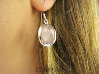 bke1220 Lśniące Lekkie Przepiękne Kolczyki Kwarc Różowy kamień mocnego serca Srebro 925