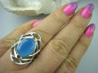 bpee3008 AŻUROWA SIEĆ !!! CACUSZKO Przepiękny Pierścień szlifowany Niebieski Chalcedon (tarczyca) CZAKRA GARDŁA r.16 ażurowa obrączka Srebro 925 # - 5