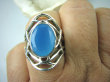 bpee3008 AŻUROWA SIEĆ !!! CACUSZKO Przepiękny Pierścień szlifowany Niebieski Chalcedon (tarczyca) CZAKRA GARDŁA r.16 ażurowa obrączka Srebro 925 # - 6