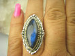 bpe7978 Czarodziejsko Piękny Orientalny Pierścień Niebieski, Granatowy Labradoryt Spektrolit - kamień Zorzy Polarnej r.16 Srebro 925 # - 2