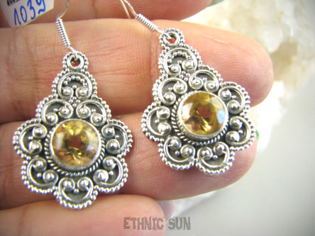 bkee1039 Przepiękne egzotyczne złoto - żółte Stokrotki !!  KOLCZYKI z cytrynami CYTRYN Srebro 925