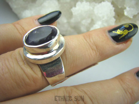 bpee2889 LUX Pierścień szlifowany AMETYST najwyższa jakość kamienia r.13/ r.14 grube lśniące Srebro 925 #