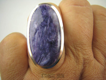 bpe6270 Klasyczny Pierścień DROGOCENNY Rzadki Duży CZAROIT KAMIEŃ JASNOWIDZÓW r.17 Srebro 925 #