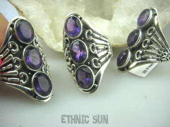 bpee3342 Lśniąca Hrabina !!!! Długi Olśniewający Egzotyczny Pierścień Fioletowy Ametyst - kamień mądrości r.15/r.16 SREBRO 925 #