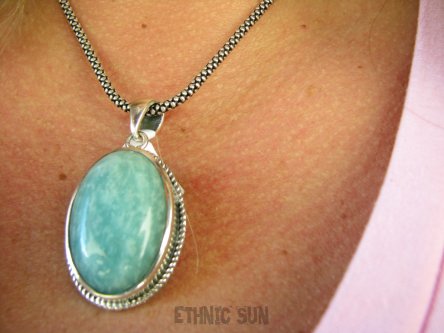 bwe3595 LAZUROWA AMAZONKA !!!! Duży 16G Wisior Zawieszka lazurowy AMAZONIT - kamień marzeń i realizacji Srebro 925 #