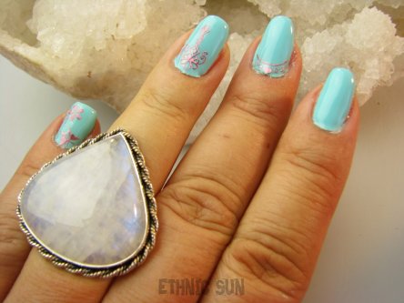 bpe9194 Magiczna DUŻA 20G KROPLA Regulowany Pierścień Pierścionek Kamień Księżycowy r.15, r.16, r.17 Srebro 925 #