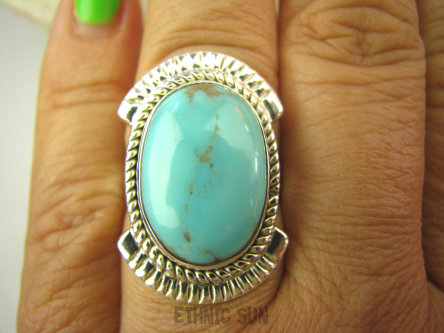 bpe7895 Niezwykły OKAZ Delikatny Pierścień naturalny TURKUS ARIZONA Turkusy r.17 egzotyczne Srebro 925 #