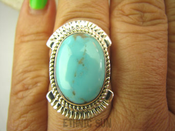 bpe7895 Niezwykły OKAZ Delikatny Pierścień naturalny TURKUS ARIZONA Turkusy r.17 egzotyczne Srebro 925 #