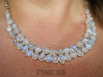 bn1642 PIĘKNY KOMPLET !! PODWÓJNA kolia + kolczyki Kamień Księżycowy Duży regulowany Naszyjnik Srebro 925 #