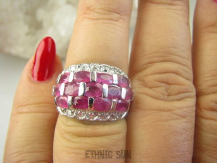 bpee4285  Lux OBŁĘDNA Delikatny Pierścień Obrączka Pierścionek naturalne Rubiny Birmańskie, oraz Cyrkonie r.15 SREBRO RODOWANE 925 #