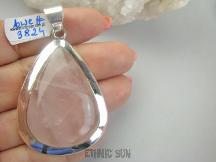 bwe3824 PIĘKNY KLASYCZNY Duży 25 gramów !!!!! Wisior Zawieszka z Różowym Kwarcem w szerokiej lśniącej oprawie Kwarc Różowy - kamień mocnego serca Srebro 925 #