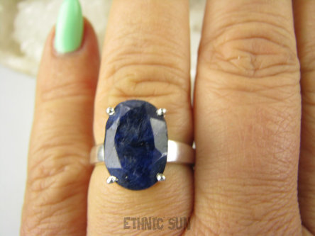 bpee4205 PIĘKNY LUX Pierścień Pierścionek OKAZ Szafir Indyjski Szafiry r.17/ r.18 Srebro 925