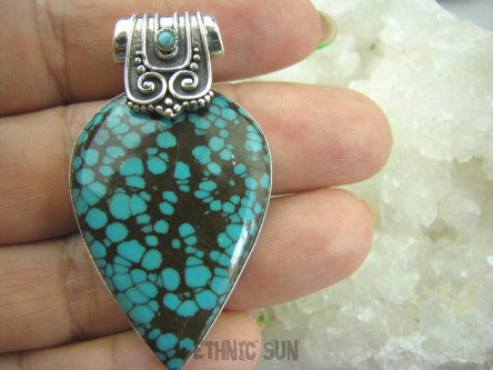 bwe2723 Duży Egzotyczny Cudowny Wisior Turkusowy Turkus Turkusy srebro zdobione na styl rzymski Srebro 925 #