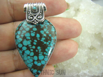 bwe2723 Duży Egzotyczny Cudowny Wisior Turkusowy Turkus Turkusy srebro zdobione na styl rzymski Srebro 925 #