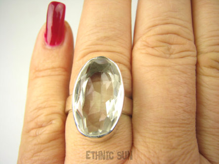 bpee3900 WSPANIAŁY Odpromiennik zdobi leczy chroni Lśniący Pierścień Pierścionek Kryształ Górski r.20 Srebro 925 #