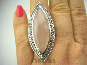 bpe4221 Gigant KRÓLEWSKI OKAZ DŁUGI 5,1 cm Masywny Pierścień Kwarc Różowy - kamień mocnego serca r.20/ r.21 Srebro 925 #