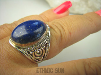 bpe8197 Delikatny Pierścień z Lapis Lazuli - strażnik prawdy i mądrości r.18 ażurowa obrączka Srebro 925