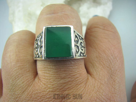 bpe5847 DUŻY MĘSKI SYGNET Pierścień Pierścionek zielony Onyks r.28/ r.29 DUŻY ROZMIAR Srebro 925 #