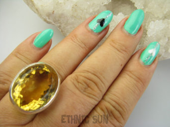 bpee4300 Niezwykły Okaz !!! Lśniący Duży OKAZ 23g !! Pierścień Pierścionek Słoneczny CYTRYN r.16/r.17 Cytryn - kamień Antycukrzycowy Srebro 925 #