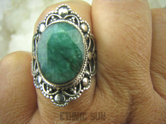 bpee3239 SZMARAGDOWY KLEJNOT - Piękny Egzotyczny OKAZ Pierścień zielony Szmaragd Indyjski Szmaragdy r.18 Srebro 925 #