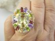 bpee4643 Wooow BOSKO PIĘKNY WIELOBARWNY Lux Pierścień Pierścionek naturalny Cytryn Lemon, Ametyst, Granaty, Oliwin, Blue Topaz r.19 SREBRO 925 # - 2