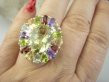 bpee4643 Wooow BOSKO PIĘKNY WIELOBARWNY Lux Pierścień Pierścionek naturalny Cytryn Lemon, Ametyst, Granaty, Oliwin, Blue Topaz r.19 SREBRO 925 # - 3