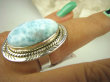 bpe8279 PIĘKNY OKAZ 3,4 cm !!! Pierścień Pierścionek RZADKI Anielski kamień Błękitny LARIMAR - stawy, serce, lęki , otwiera czakrę gardła r.16 Srebro 925 # - 5