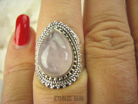 bpe6555 Delikatny Pierścień z różowym kwarcem KWARC RÓŻOWY - czakra Serca r.15/ r.16 Srebro 925